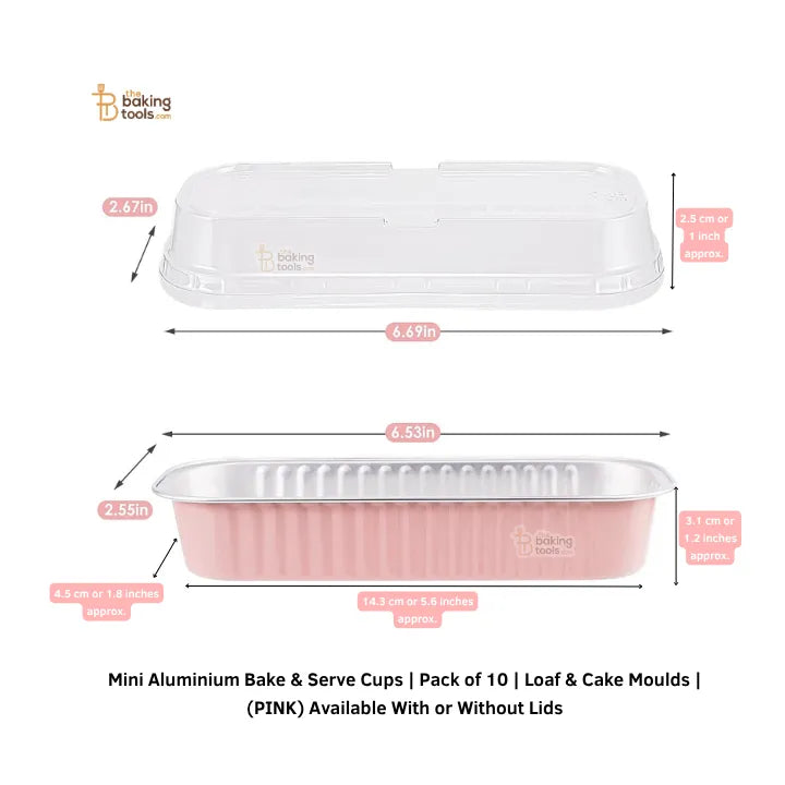 Mini Aluminium Bake & Serve Cups | Pack of 10 | Loaf & Cake Moulds | (PINK) Available With or Without Lids
